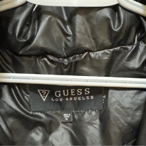 GUESS Black Shiny Puffer With Faux Fur Hoodie Ladies Size XL - Picture 3 of 12